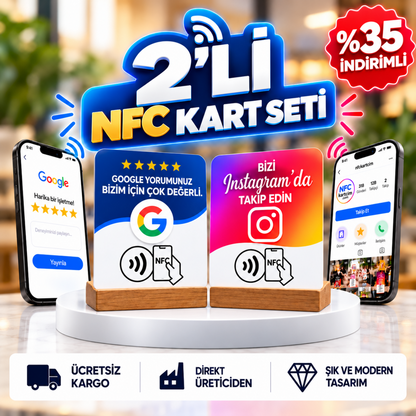 2’li NFC Kart Seti | Google Yorum & Instagram Takip Kartı