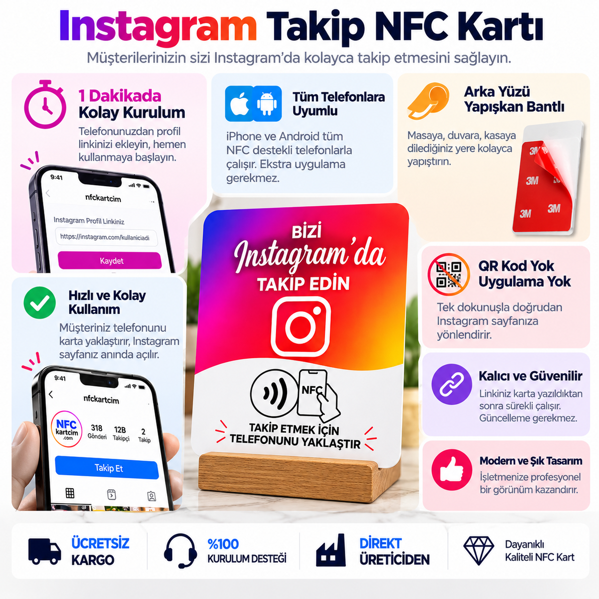 NFC Instagram Takip Kartı | Tek Dokunuşla Instagram Profili