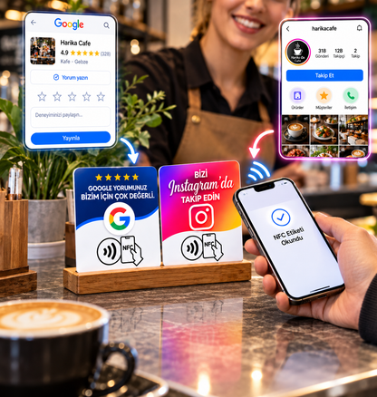 2’li NFC Kart Seti | Google Yorum & Instagram Takip Kartı